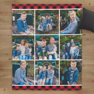 Red Buffalo Plaid Photo Collage Fleece Blanket