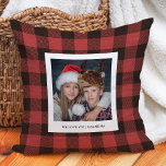 Red Buffalo Plaid | Photo for Grandma Throw Pillow<br><div class="desc">This trendy and rustic pillow features your personal photo in a simple frame with your message for grandma,  on a red and black buffalo plaid pattern background for a gift your grandparents will love.</div>