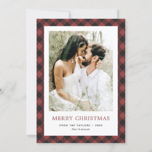 Red Buffalo Plaid Photo Merry Christmas Holiday Card