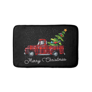 Red Buffalo Plaid Pickup Truck with Tree Merry Chr Bath Mat