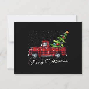 Red Buffalo Plaid Pickup Truck with Tree Merry Chr Invitation