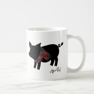 Red Buffalo Plaid Pig With Scarf Coffee Mug