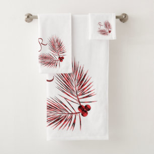 Red Buffalo Plaid Pine Needles Bath Towel Set