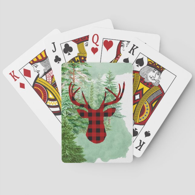 Red Buffalo Plaid Playing Cards with Buck Deer (Back)