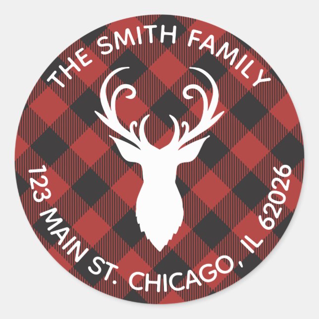 Red Buffalo Plaid Reindeer Address Label (Front)
