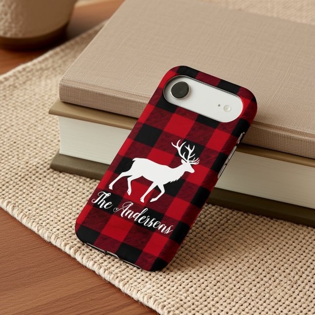 Red Buffalo Plaid & Reindeer | Personal Name  (Créateur téléchargé)