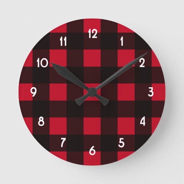 Red Buffalo Plaid Round Clock (Front)