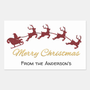 Red Buffalo Plaid Santa and Reindeer Christmas Sticker