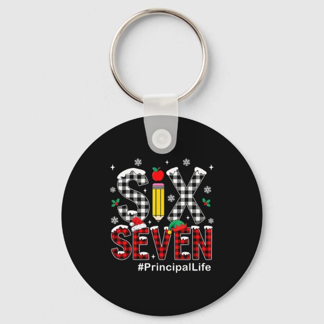 Red Buffalo Plaid Six Seven 6 7 Meme Xmas Principa Keychain (Front)