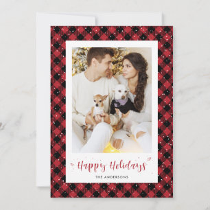 Red Buffalo Plaid Snow Photo Cartes de fin de anné