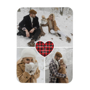 Red Buffalo Plaid Snow Photo Holiday Magnet