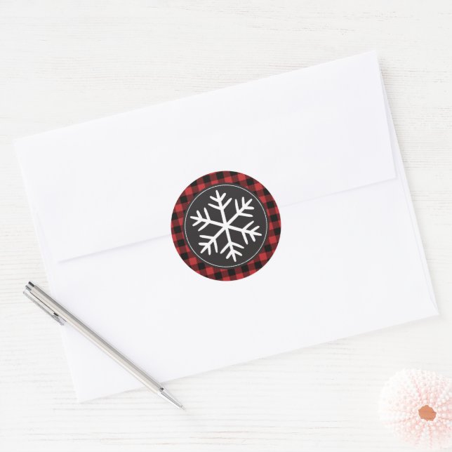 Red buffalo plaid snowflake sticker (Envelope)