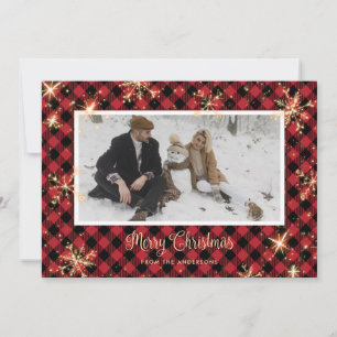 Red Buffalo Plaid Sparkly Photo Cartes de Noël