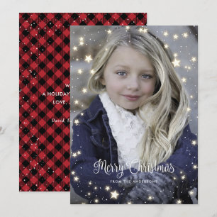 Red Buffalo Plaid Stars Photo Cartes de Noël
