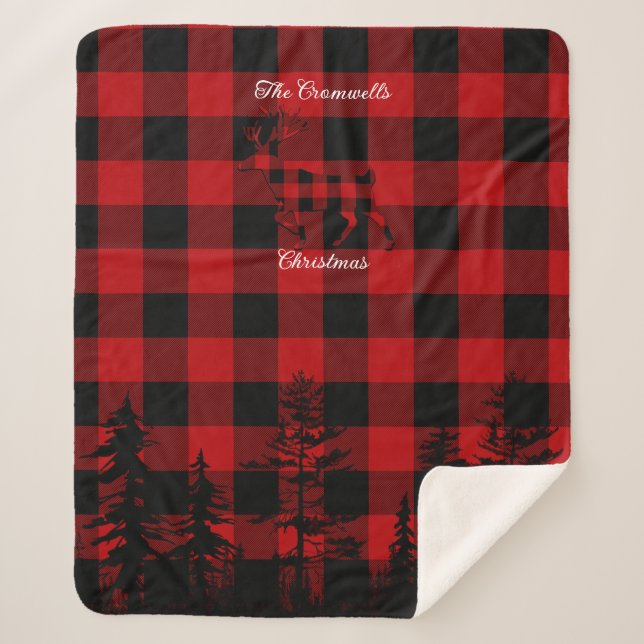 Red Buffalo Plaid Staze Crest Nom de famille Noël (Devant)