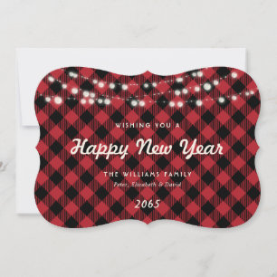 Red Buffalo Plaid String Lights New Year Card