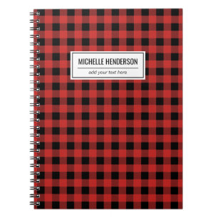 Red Buffalo Plaid Tartan Personalized Name Notebook