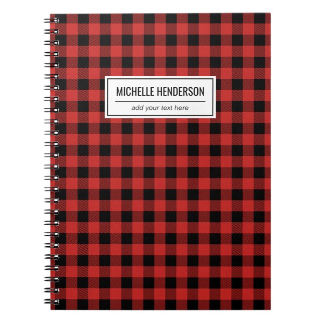 Red Buffalo Plaid Tartan Personalized Name Notebook (Front)