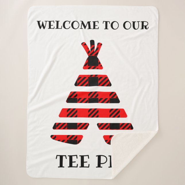 Red Buffalo Plaid Tee Pee Sherpa Blanket (Front)
