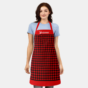 Red Buffalo Plaid Trimmed & Personalized Apron