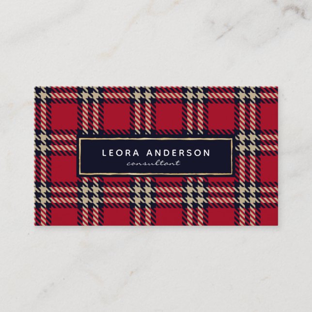 Red Buffalo Plaid Tweed Business Card (Front)
