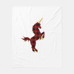 Red Buffalo Plaid Unicorn Christmas Tee for Mom & Fleece Blanket