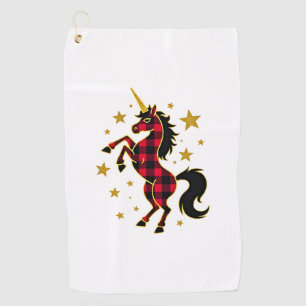 Red Buffalo Plaid Unicorn Christmas Tee for Mom & Golf Towel