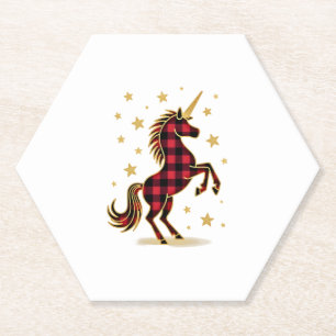 Red Buffalo Plaid Unicorn Christmas Tee for Mom &  Paper Coaster