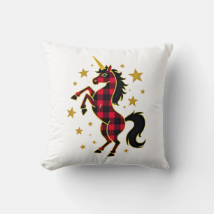 Red Buffalo Plaid Unicorn Christmas Tee for Mom & Throw Pillow