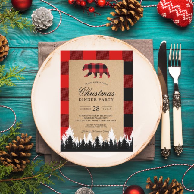 Red Buffalo Plaid Vintage Craft Invitation (Creator Uploaded)