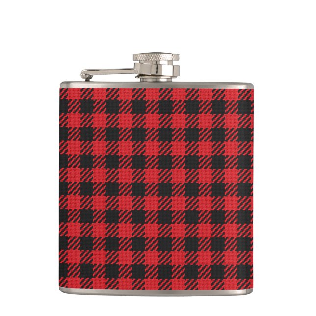 Red Buffalo Plaid Vinyl Wrapped Flask (Front)