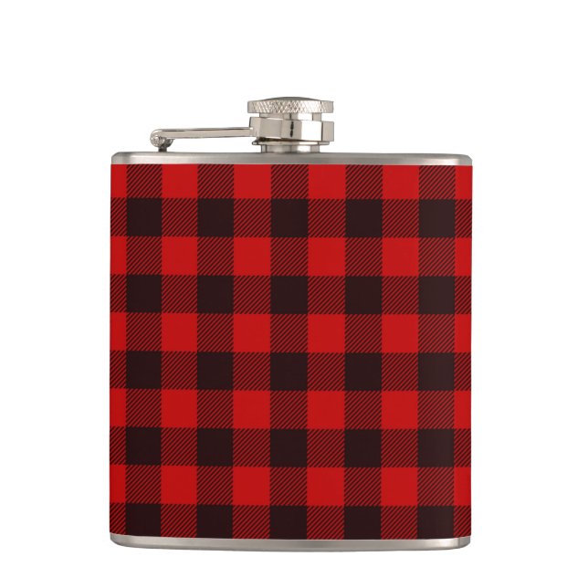 Red Buffalo Plaid Vinyl Wrapped Flask (Front)