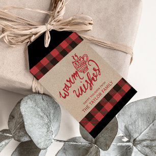 Red Buffalo Plaid Warm Wishes Christmas Gift Tags