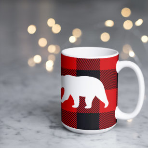 Red Buffalo Plaid & White Bear Coffee Mug