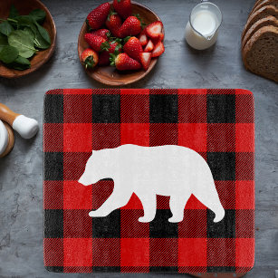 Red Buffalo Plaid & White Bear Cutting Board