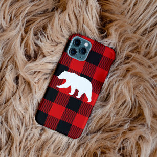 Red Buffalo Plaid & White Bear iPhone 15 Plus Case