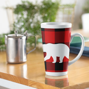 Red Buffalo Plaid & White Bear Latte Mug