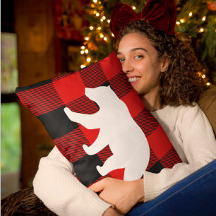Red Buffalo Plaid & White Bear Lumbar Pillow