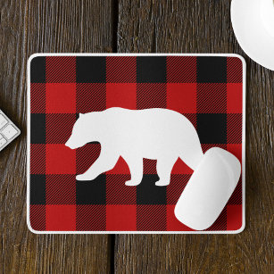 Red Buffalo Plaid & White Bear Mouse Pad