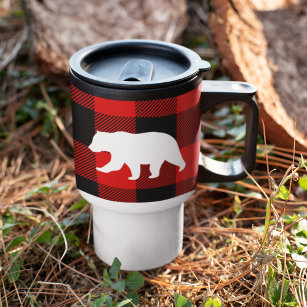 Red Buffalo Plaid & White Bear Travel Mug