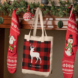 Red Buffalo Plaid & White Deer | Personal Name Tote Bag<br><div class="desc">xWrap yourself in cozy rustic charm with our Red Buffalo Plaid & White Deer personalized product, available exclusively on Zazzle. Whether you're looking for a thoughtful gift or a stylish addition to your own collection, this design brings together the timeless appeal of buffalo plaid and the grace of a white...</div>