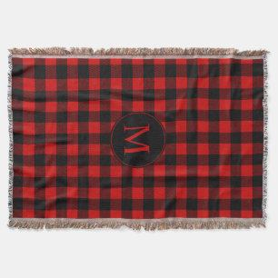 Red Buffalo Plaid with Custom Monogram Throw Blanket