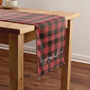 Red Buffalo Plaid with Joyful Script Christmas Long Table Runner