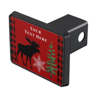 Red Buffalo Plaid With Moose Trailer Hitch Cover