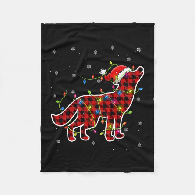 Red Buffalo Plaid Wolf Santa Christmas Pyjamas Mat Fleece Blanket (Front)