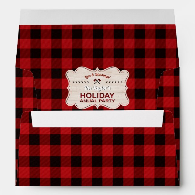 Red Buffalo Plaid Wood Holiday Annual Party Envelope (Back (Bottom))