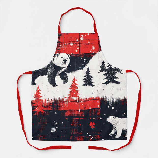 Red Buffalo Plaids Polar Bear Apron (Front)