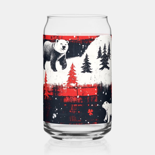 Red Buffalo Plaids Polar Bear Can Glass (Front)