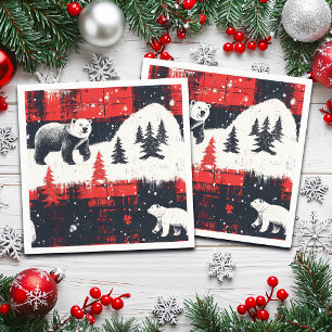 Red Buffalo Plaids Polar Bear Napkin