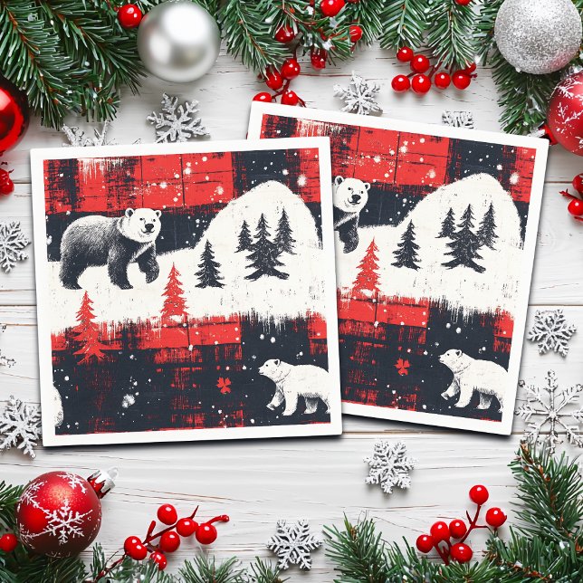 Red Buffalo Plaids Polar Bear Napkin (Creator Uploaded)